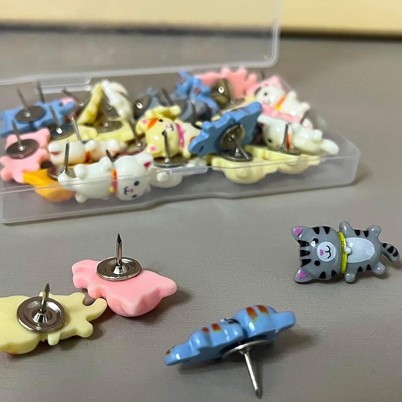 Supfoxer Cat Push Pins for Bulletin Board,Cat Office Supplies Decorative Cute Thumb Tacks for Cork Board Hanging Posters Photos Maps （30pcs） - Image 4
